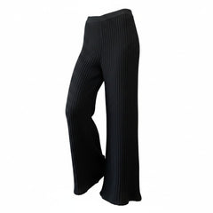 Maccaoani Black Ribbed Wide-Leg Pants – Size Medium