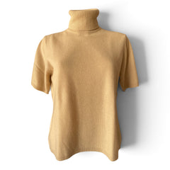 Madeleine Cashmere Roll-Neck Short-Sleeve Jumper – Beige – Size 44–46