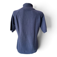 Madeleine Wool Roll-Neck Short-Sleeve Jumper – Dark Blue – Size 44–46