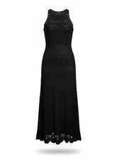Maje Rebellina Black Crochet Midi Maxi Dress – Parisian Bohemian Knit Dress – Size 38