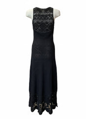 Maje Rebellina Black Crochet Midi Maxi Dress – Parisian Bohemian Knit Dress – Size 38