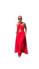 Mojo Red Co-Ord Set Pants and Long, Elegant Two Piece Outfit - Size Small