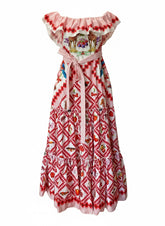 Mary Katrantzou Ruffled Printed Dress with Belt – White & Red – Size Unspecified