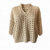 Max Mara Ottuso Open-Stitch Cotton V-Neck Sweater – Cream – Small