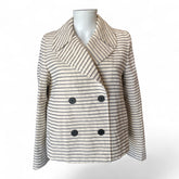 Max Mara Studio Assuan Striped Double-Breasted Cotton Jacket – Beige & Blue – US Size 6