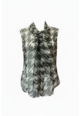 Max Mara Abstract Houndstooth Pussy-Bow Sleeveless Blouse - Size FR 46