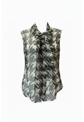 Max Mara Abstract Houndstooth Pussy-Bow Sleeveless Blouse - Size FR 46
