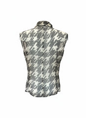 Max Mara Abstract Houndstooth Pussy-Bow Sleeveless Blouse - Size FR 46