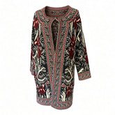 MaxSport Long Jacquard Knit Cardigan Coat – Red, Brown & Beige – Medium