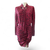 Michael Kors Red Black Leopard Print Ruched Dress – Small