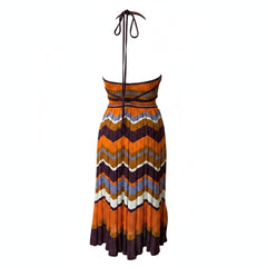 Missoni Cut-Out Knit Dress Orange Purple Zigzag Pattern Sleeveless - Size 42