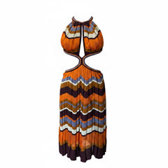 Missoni Cut-Out Knit Dress Orange Purple Zigzag Pattern Sleeveless - Size 42