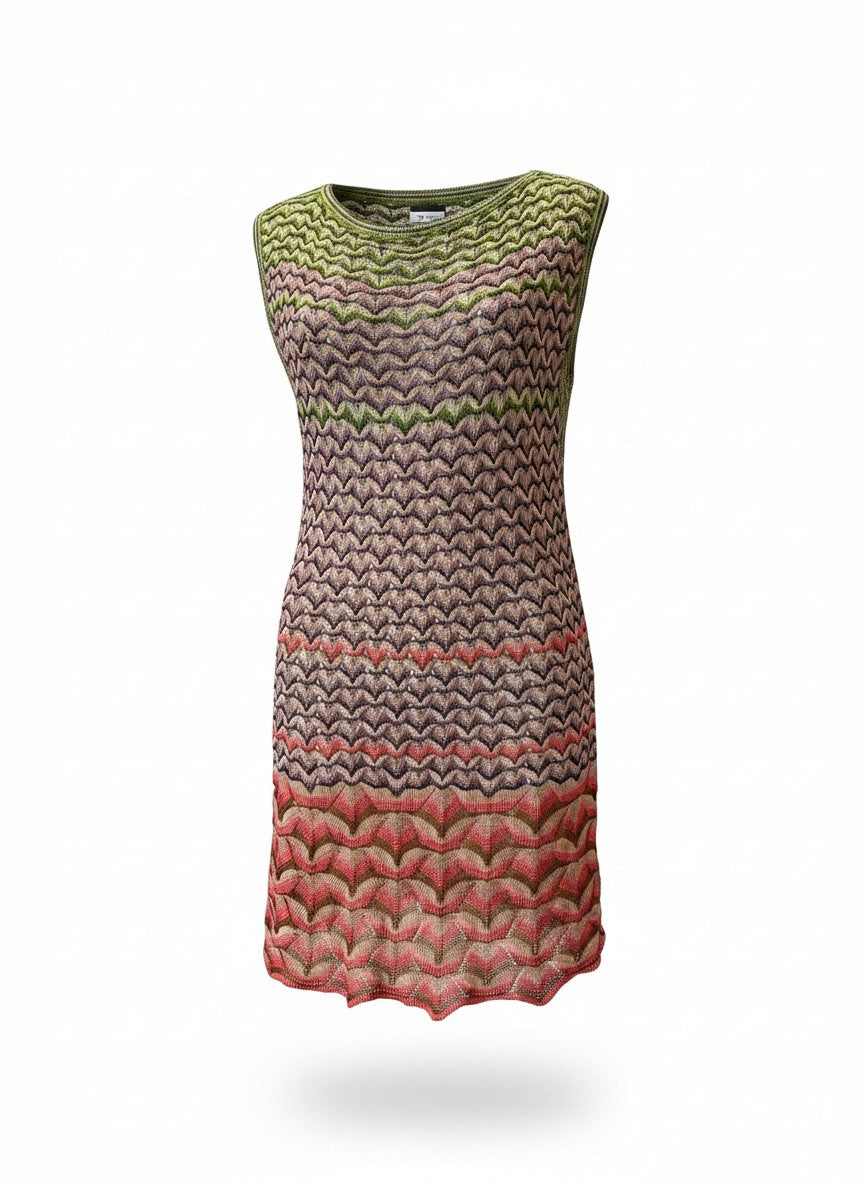 Missoni Multicolored Knit Sleeveless Dress – Iconic Zigzag Crochet Kni – Wonderrobe