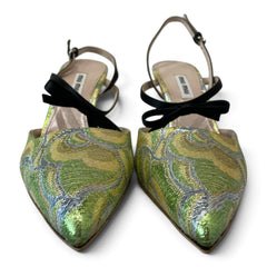 Miu Miu Metallic Brocade Slingback Pumps – Size 38