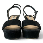 Miu Miu Crystal-Embellished Black Suede Platform Sandals – Size 38.5