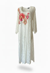 Mojo White Embroidered Floral Kaftan Dress – New With Tags