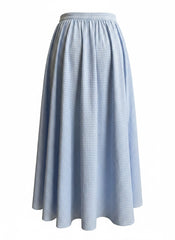 Miu Miu Blue White Gingham Ruffle Midi Skirt Lace Trim – Size 38 | Playful Feminine Statement