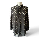 Nina Ricci Polka Dot Crêpe Tie-Neck Blouse – Black & White – No Size Tag