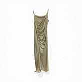 Paco Rabanne Gold Metallic Draped Dress Sleeveless Button Detail - Size 40