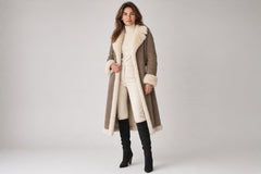 Pap Kik Beige Suede Leather Coat with Fur Trim – Size 3
