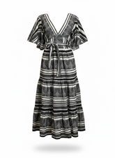Pearl & Caviar Black & White Bohemian Maxi Dress – Greek Luxury Resort Dress – Size M/L