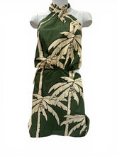 Johanna Ortiz Green & Beige Printed Linen Mini Dress Halterneck - Size 8