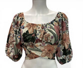 Fayemar Floral Crop Top Puff Sleeve Ruched Bust Lightweight Size M New With Tags