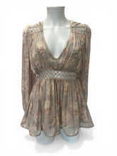 Zimmermann Iris Silk Floral Blouse Sheer Lace Trim Deep V-Neck - Size 3