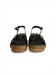 Sandalias de cuña Chanel de piel negra con plataforma de corcho, lujo de verano - Talla 41