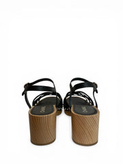 Sandalias de cuña Chanel de piel negra con plataforma de corcho, lujo de verano - Talla 41