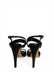 Chanel Black Leather Chain Strap Sandals Minimalist Luxury - Size 38