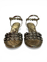 Chanel Gold Leather Camellia Embellished Sandals Ankle Strap Size - 37.5