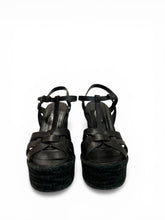 Saint Laurent Tribute Espadrille Wedge Sandals Black Leather Platform - Size 37
