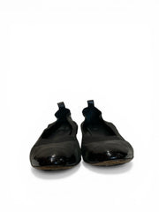 Chanel Stretch Spirit Ballet Flats Black Leather Patent Cap Toe - Size 36.5