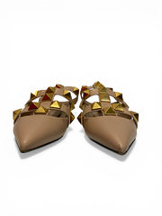 Valentino Rockstud Ballerina Flats Σκονισμένο Ροζ Δέρμα με Μεταλλικές Λεπτομέρειες - Μέγεθος 38