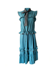Pinko Ruffled Bow-Neck Midi Dress – Green – Size 38