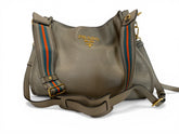 Prada Vitello Daino Double Strap Messenger Hobo bag in Argilla with Dust Bag
