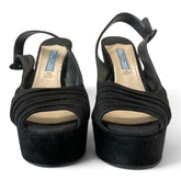 Prada Black Pleated Suede Platform Sandals – Size 37