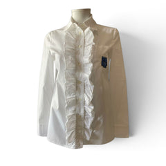 Prada Contrast-Ruffle Cotton Button-Down Shirt – White – Size 38