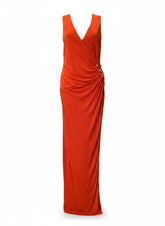 Roberto Cavalli Draped Snake Detail Maxi Dress – Burnt Orange – Size IT 48