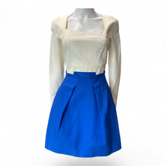 Roland Mouret Two-Tone Pleated Mini Dress – White & Royal Blue – US Size 4