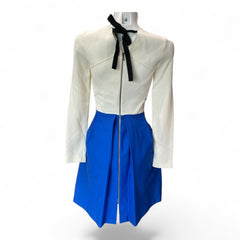 Roland Mouret Two-Tone Pleated Mini Dress – White & Royal Blue – US Size 4