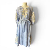 Rose & Rose Embroidered Linen Dress with Belt – Light Blue – Size M