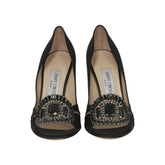 Jimmy Choo Black Satin Peep Toe Pumps
