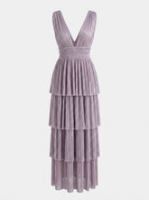 Sabina Musayev Metallic Pleated Dress Lavender – No Size Tag