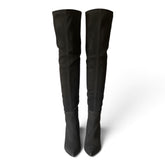 Saint Laurent Niki Black Suede Knee-High Boots with Sculpted Cone Heel – Size 38.5