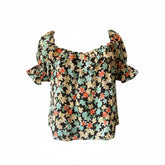 Saint Laurent Floral Silk Ruffle Blouse Black Multicolor – Size 38