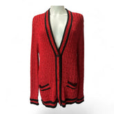 Saint Laurent Sparkly Red College Cardigan with Black Trim – Size XL