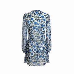 Saloni Tilly Blue Floral Silk Mini Dress with Sheer Overlay – Size US 4