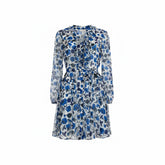 Saloni Tilly Blue Floral Silk Mini Dress with Sheer Overlay – Size US 4